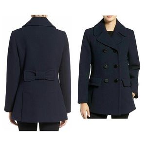 Kate Spade bow wool blend pea coat